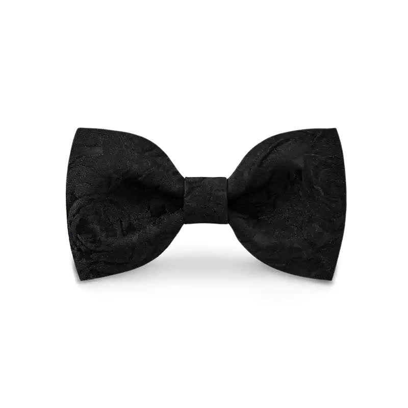 Men's Burgundy Roses Jacquard Weave Bow Tie - Style #1 - Black - image 9