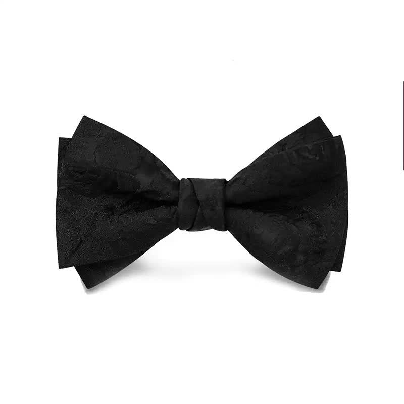 Men's Burgundy Roses Jacquard Weave Bow Tie - Style #2 - Black - image 10