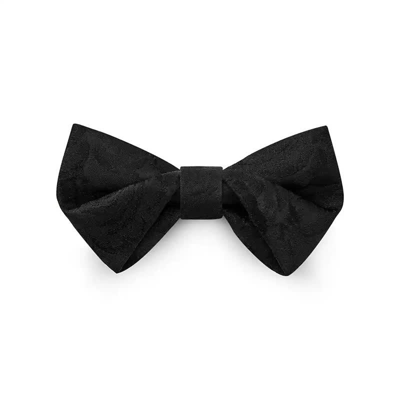 Men's Burgundy Roses Jacquard Weave Bow Tie - Style #3 - Black - image 12