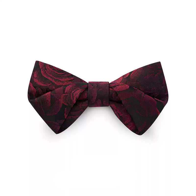 Men's Burgundy Roses Jacquard Weave Bow Tie - Style #3 - Burgundy - image 7