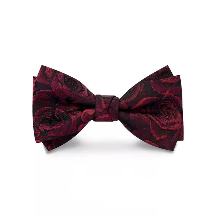 Men's Burgundy Roses Jacquard Weave Bow Tie - Style #2 - Burgundy - image 4