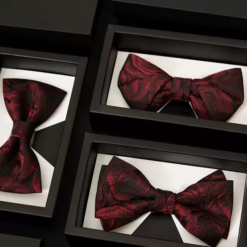 Men's Burgundy Roses Jacquard Weave Bow Tie - image 2
