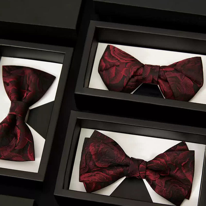 Men's Burgundy Roses Jacquard Weave Bow Tie - image 2