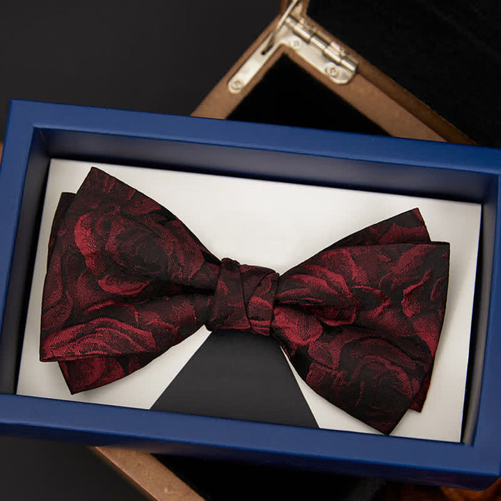 Men's Burgundy Roses Jacquard Weave Bow Tie - image 5