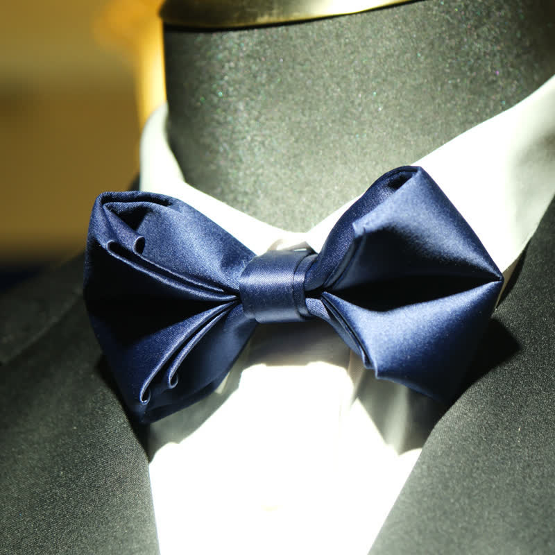 Men's Navy Blue Unique Shaped Wedding Bow Tie - image 6