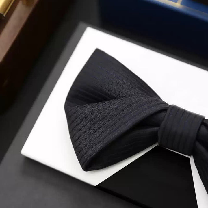 Men's Black Subtle Twilled Navy Striped Business Bow Tie - image 5