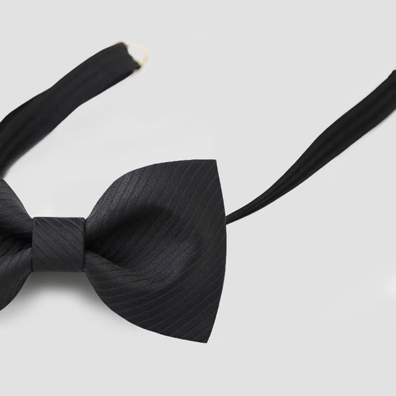 Men's Black Subtle Twilled Navy Striped Business Bow Tie - image 10