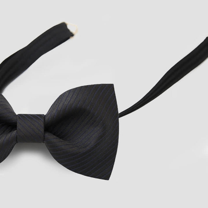 Men's Black Subtle Twilled Navy Striped Business Bow Tie - image 10