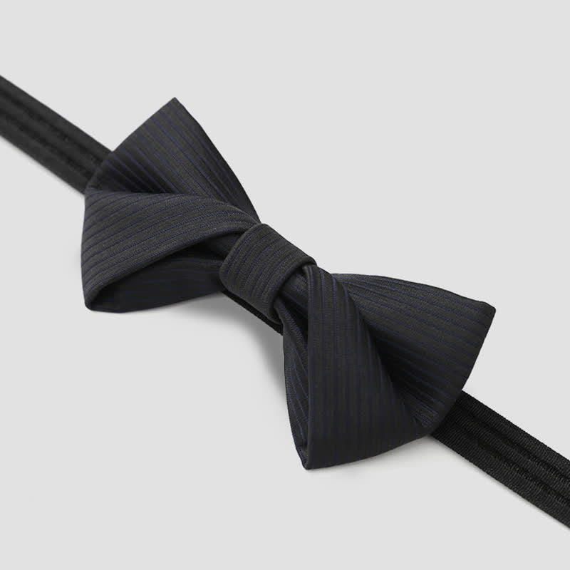 Men's Black Subtle Twilled Navy Striped Business Bow Tie - image 6