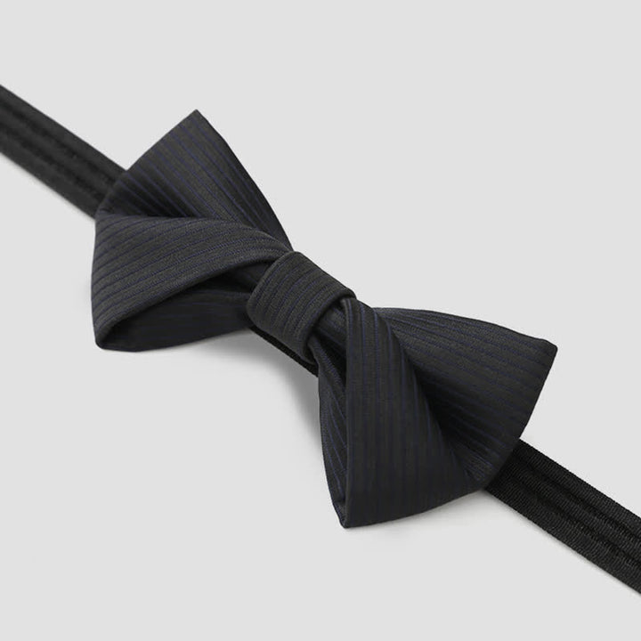 Men's Black Subtle Twilled Navy Striped Business Bow Tie - image 6