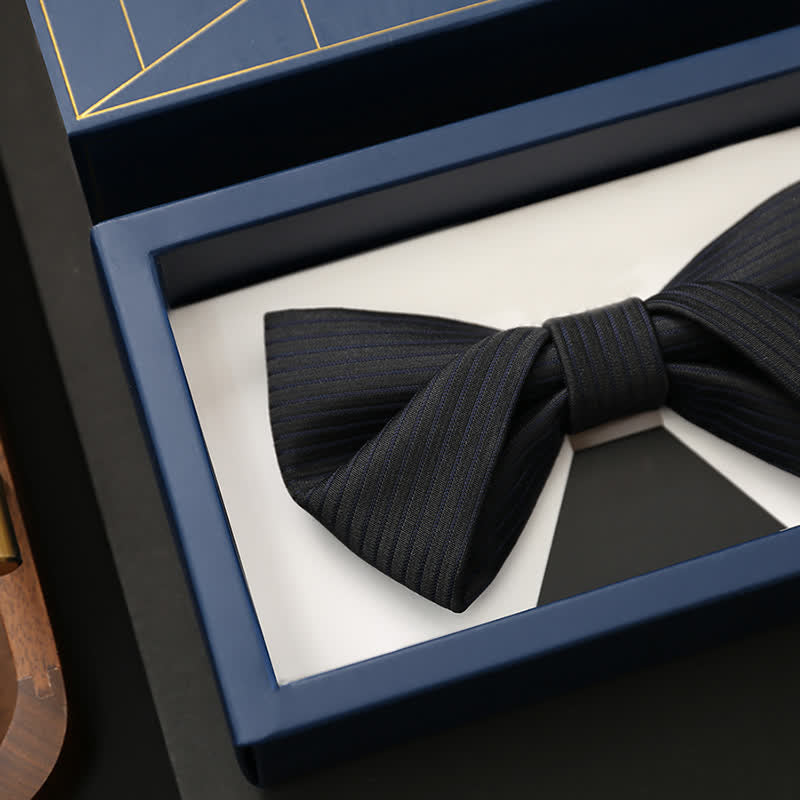 Men's Black Subtle Twilled Navy Striped Business Bow Tie - image 1
