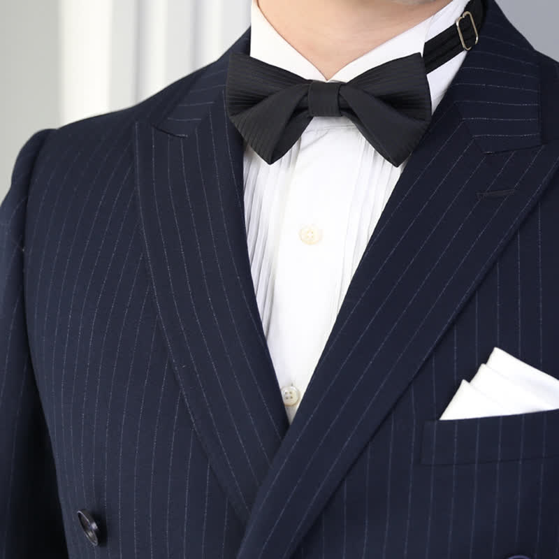Men's Black Subtle Twilled Navy Striped Business Bow Tie - image 4