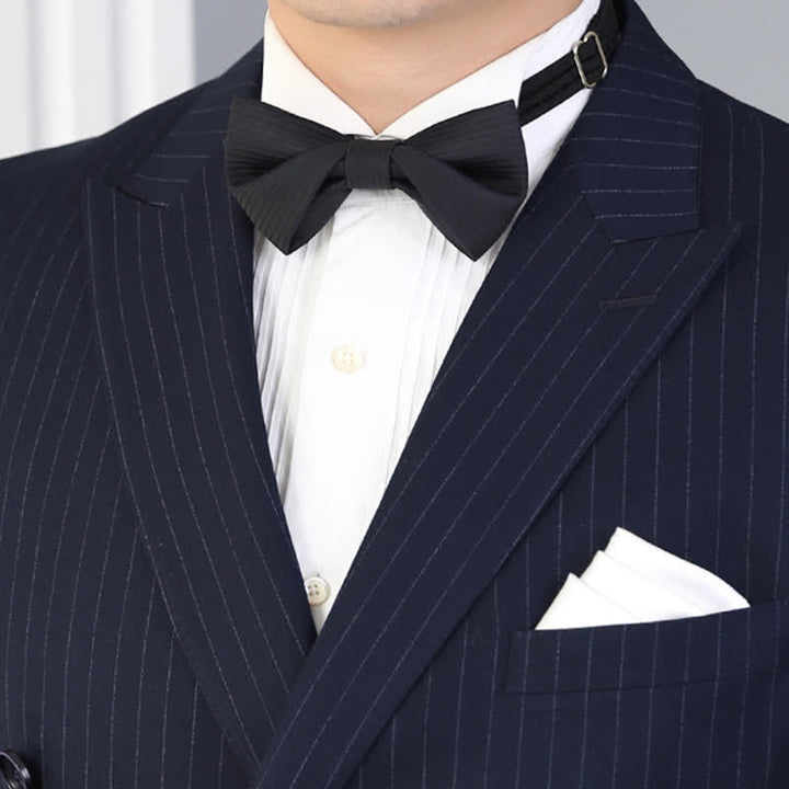 Men's Black Subtle Twilled Navy Striped Business Bow Tie - image 3