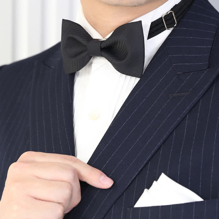 Men's Black Subtle Twilled Navy Striped Business Bow Tie - image 9