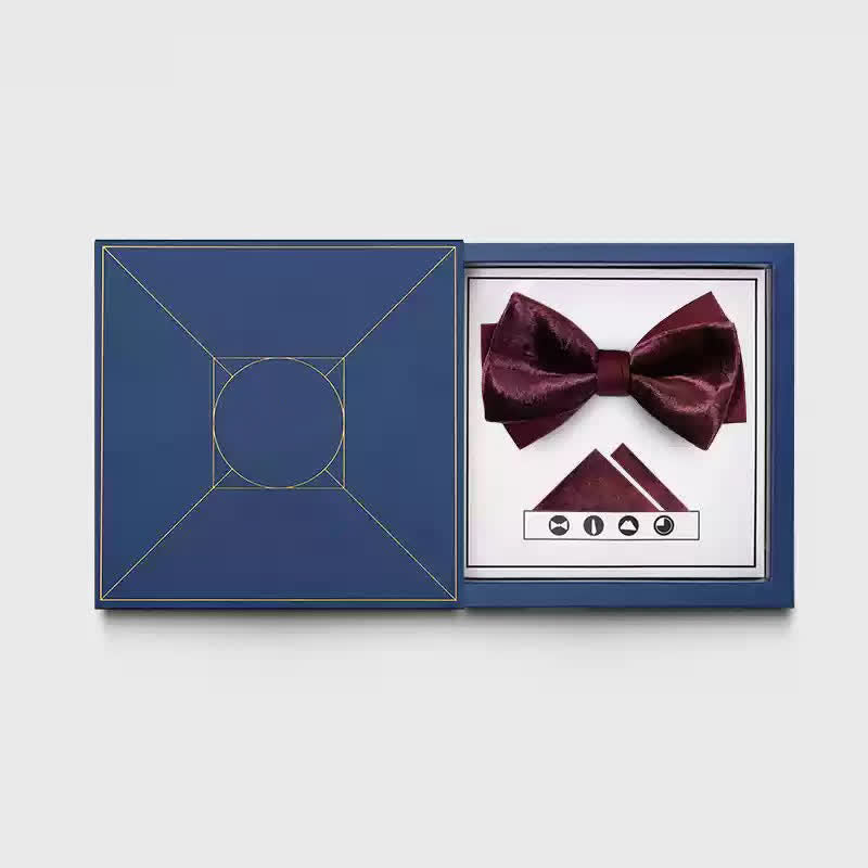 Men's Romantic Velvet Burgundy Handkerchief Bow Tie - Style #1 - Bow Tie + Hanky - image 2