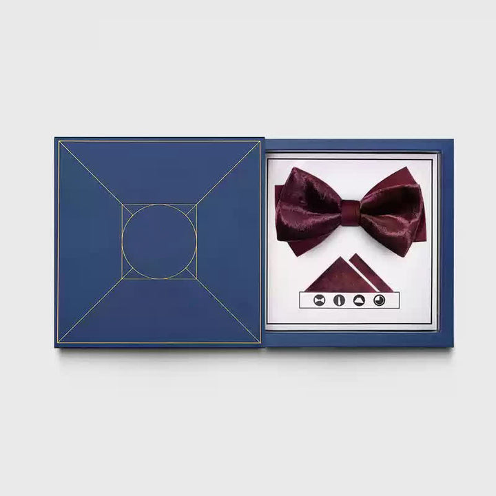 Men's Romantic Velvet Burgundy Handkerchief Bow Tie - Style #1 - Bow Tie + Hanky - image 2