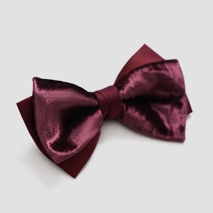 Men's Romantic Velvet Burgundy Handkerchief Bow Tie - image 9