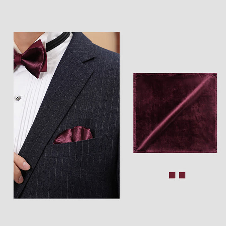 Men's Romantic Velvet Burgundy Handkerchief Bow Tie - image 6