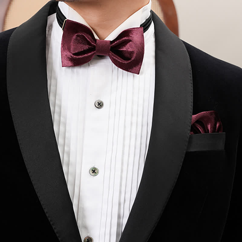 Men's Romantic Velvet Burgundy Handkerchief Bow Tie - Style #3 - Bow Tie + Hanky - image 14