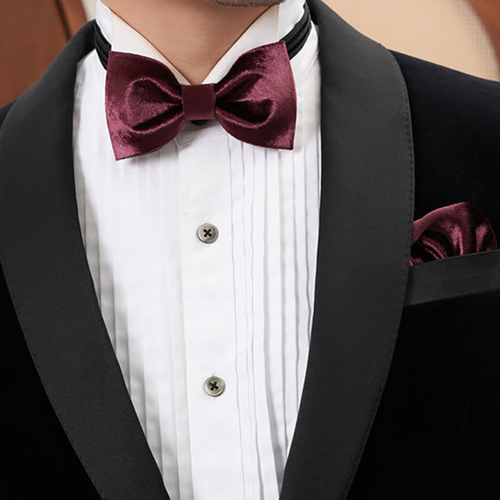 Men's Romantic Velvet Burgundy Handkerchief Bow Tie - image 15