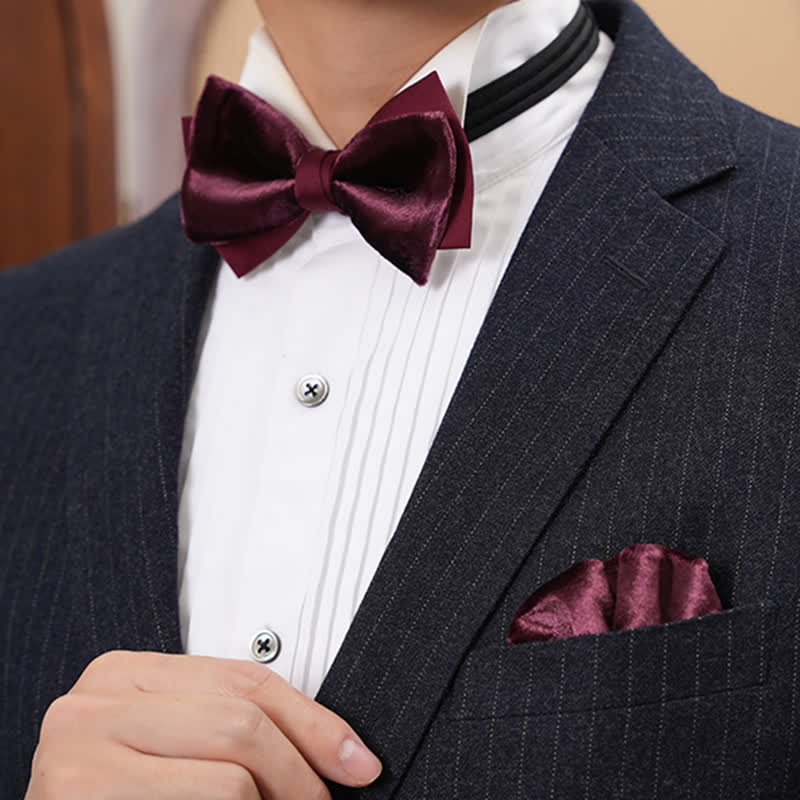 Men's Romantic Velvet Burgundy Handkerchief Bow Tie - image 0
