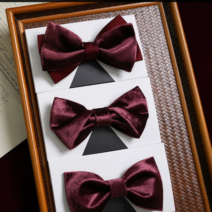 Men's Romantic Velvet Burgundy Handkerchief Bow Tie - image 1