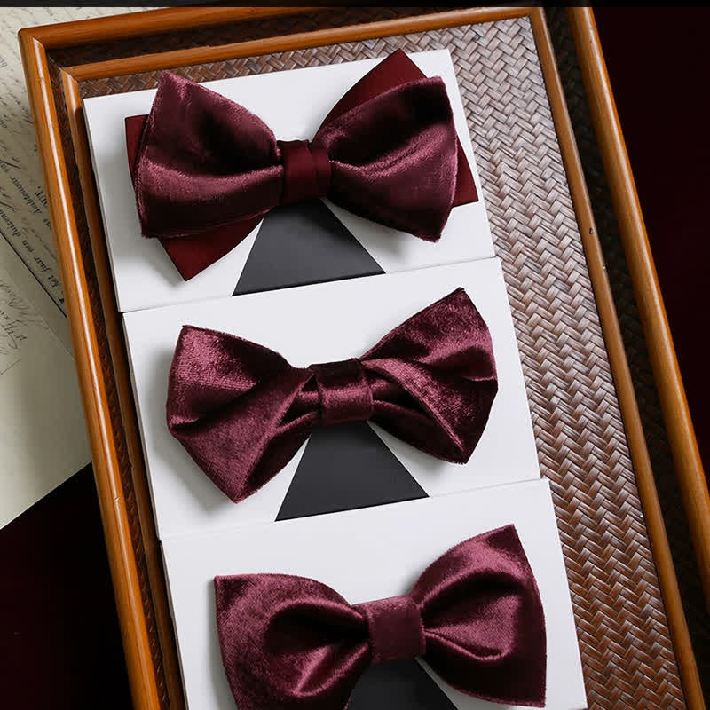 Men's Romantic Velvet Burgundy Handkerchief Bow Tie - image 1