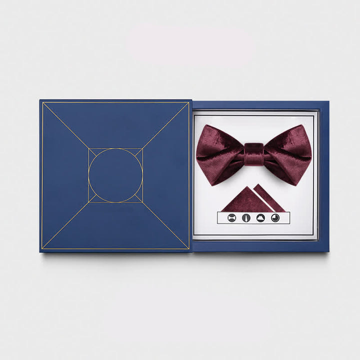 Men's Romantic Velvet Burgundy Handkerchief Bow Tie - Style #2 - Bow Tie + Hanky - image 10