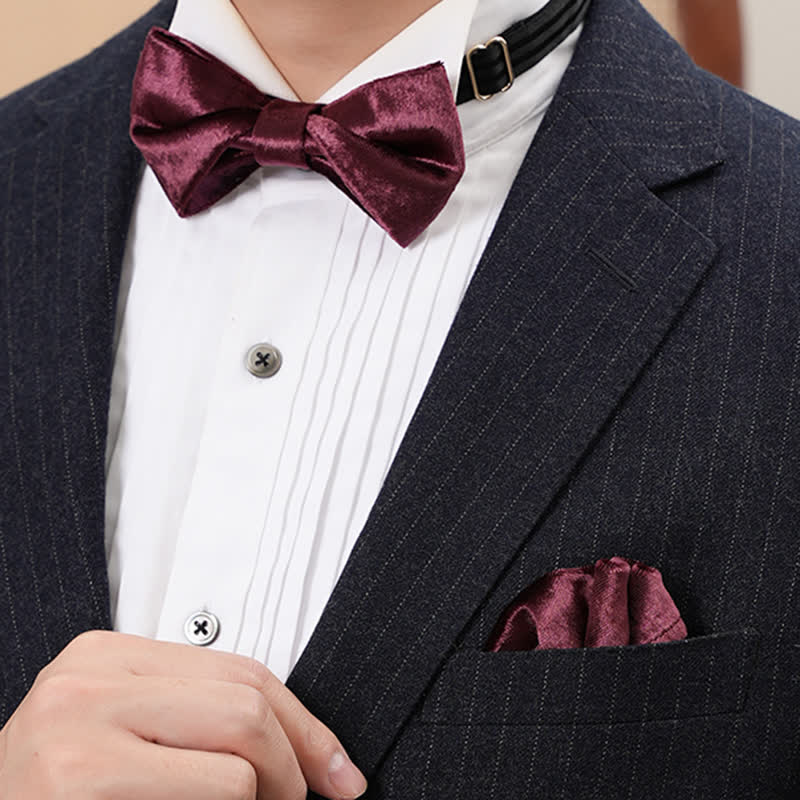 Men's Romantic Velvet Burgundy Handkerchief Bow Tie - image 13