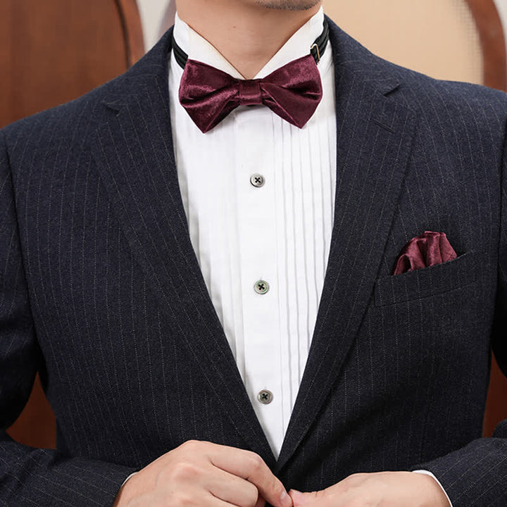 Men's Romantic Velvet Burgundy Handkerchief Bow Tie - image 12