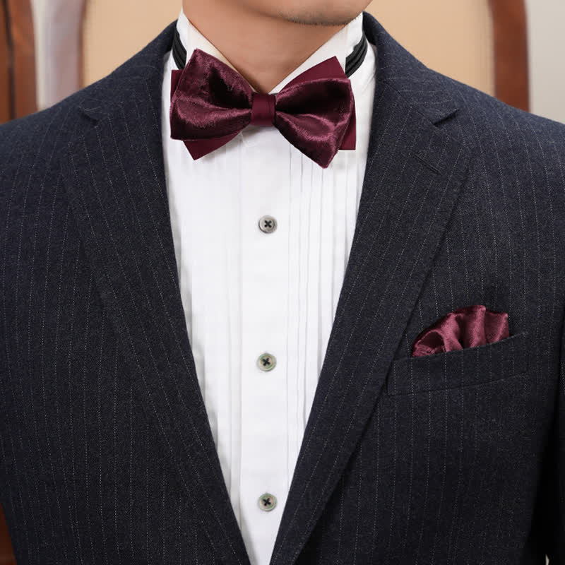 Men's Romantic Velvet Burgundy Handkerchief Bow Tie - image 5