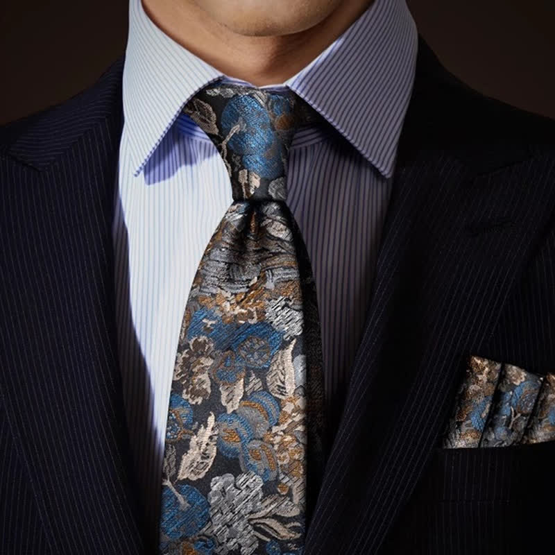 Men's Blue & Yellow Floral Garden In The Air Necktie - image 1