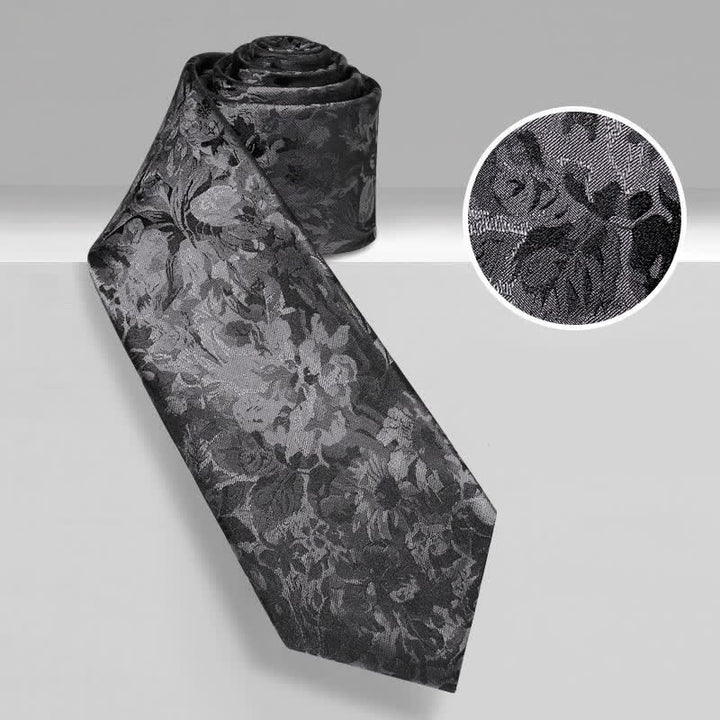 Men's Dark Gray & Black Floral Pure Silk Necktie - image 1