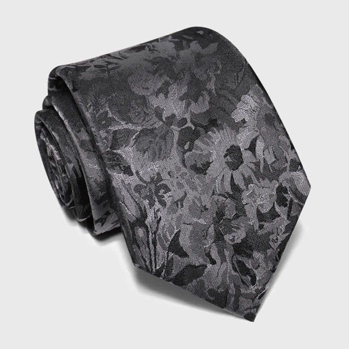 Men's Dark Gray & Black Floral Pure Silk Necktie - image 2