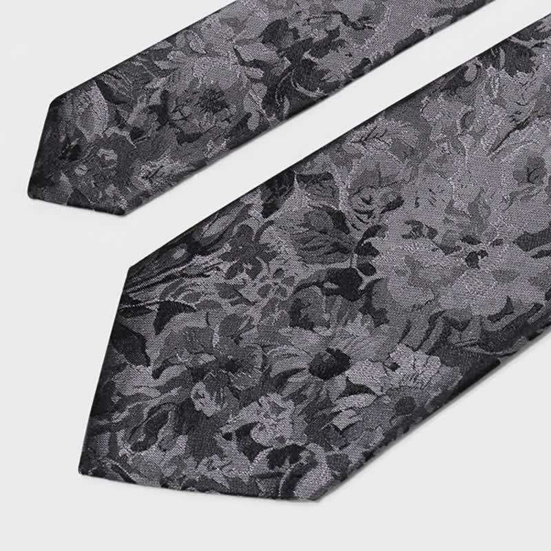 Men's Dark Gray & Black Floral Pure Silk Necktie - image 5