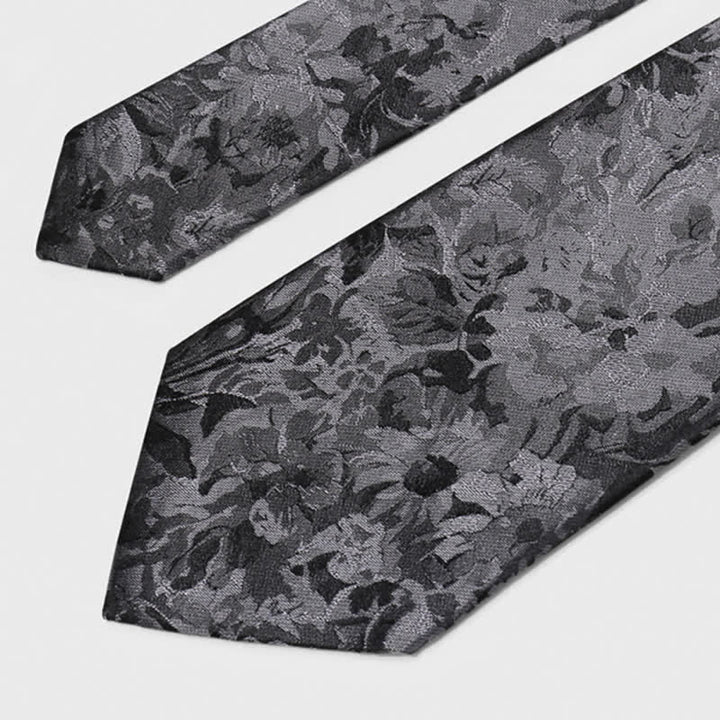 Men's Dark Gray & Black Floral Pure Silk Necktie - image 5
