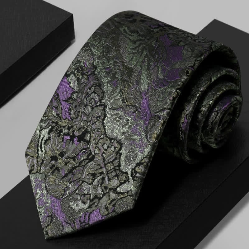 Men's Purple & Gray Delicate Abstract Pattern Pure Silk Necktie - Purple & Gray - image 0