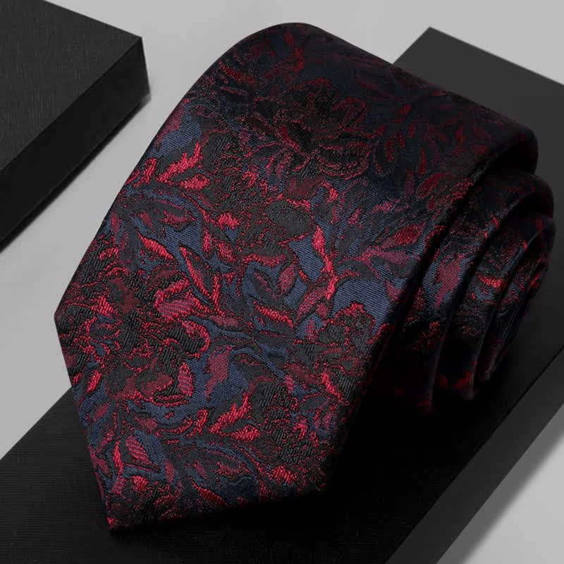 Men's Vintage Dark Red Flower Pure Silk Necktie - Dark Red - image 0
