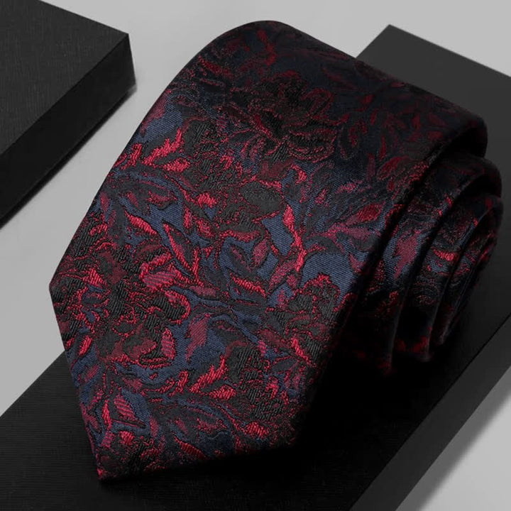 Men's Vintage Dark Red Flower Pure Silk Necktie - Dark Red - image 0