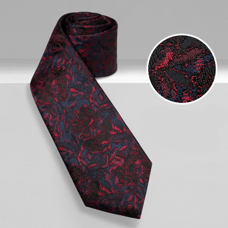 Men's Vintage Dark Red Flower Pure Silk Necktie - image 1
