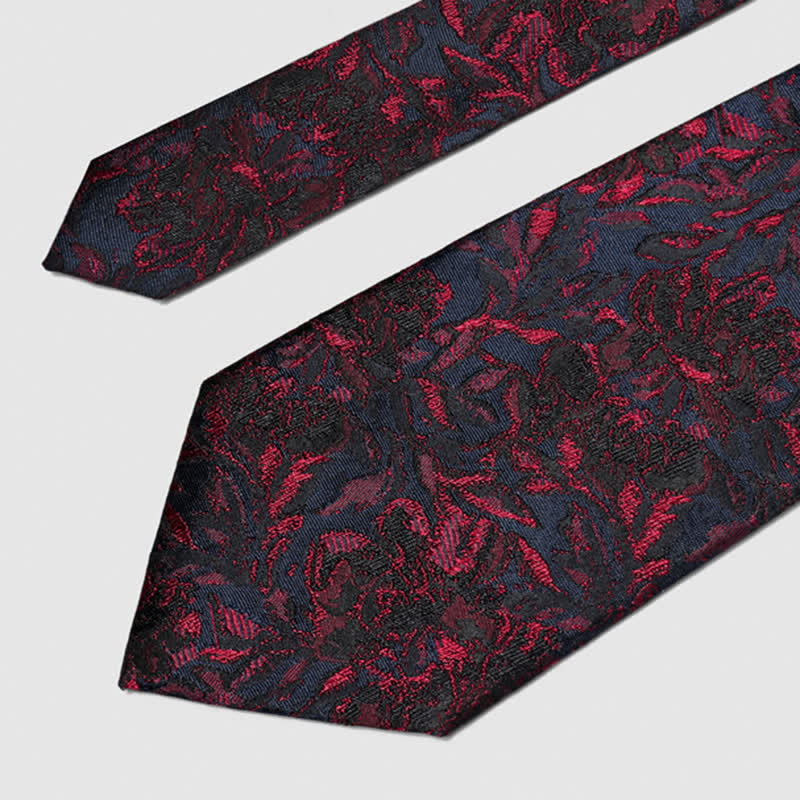 Men's Vintage Dark Red Flower Pure Silk Necktie - image 2