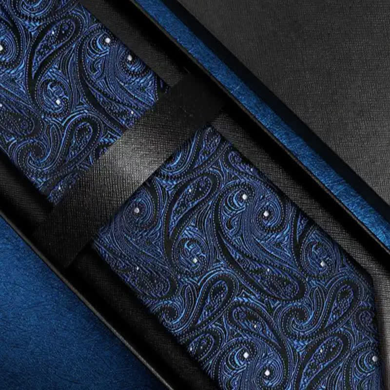 Men's Dark Blue & Black Shade Paisley Pure Silk Necktie - image 3