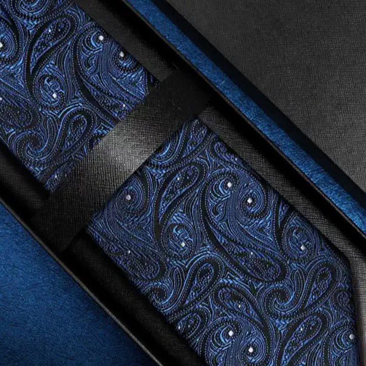 Men's Dark Blue & Black Shade Paisley Pure Silk Necktie - image 3