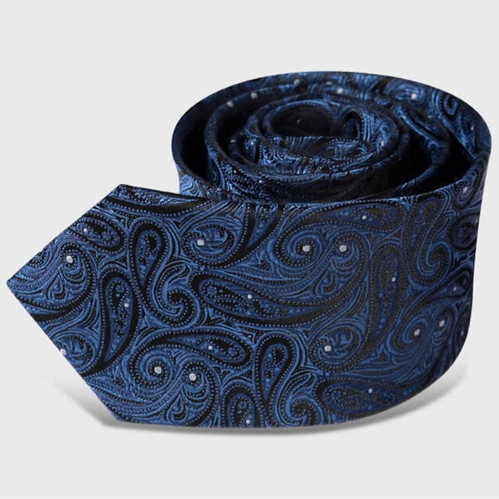 Men's Dark Blue & Black Shade Paisley Pure Silk Necktie - image 4