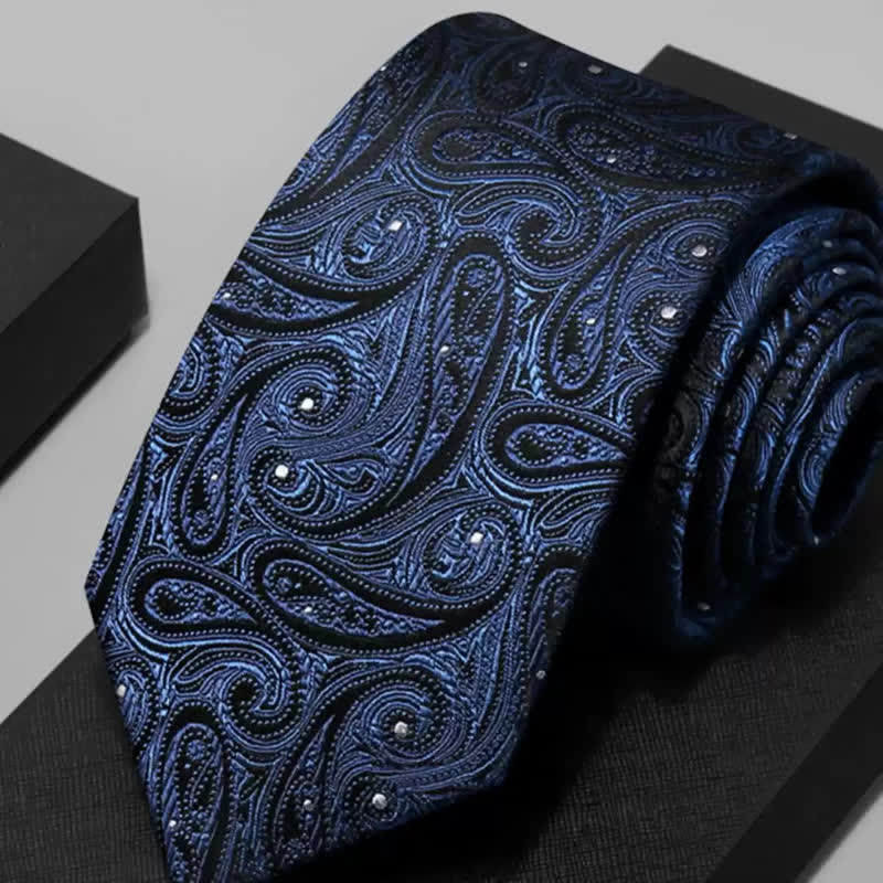 Men's Dark Blue & Black Shade Paisley Pure Silk Necktie - Dark Blue & Black - image 0