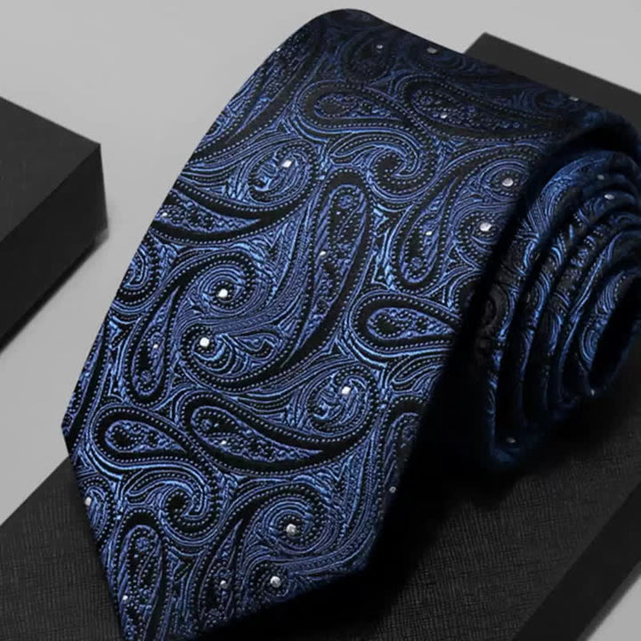 Men's Dark Blue & Black Shade Paisley Pure Silk Necktie - Dark Blue & Black - image 0