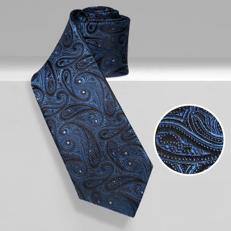 Men's Dark Blue & Black Shade Paisley Pure Silk Necktie - image 1