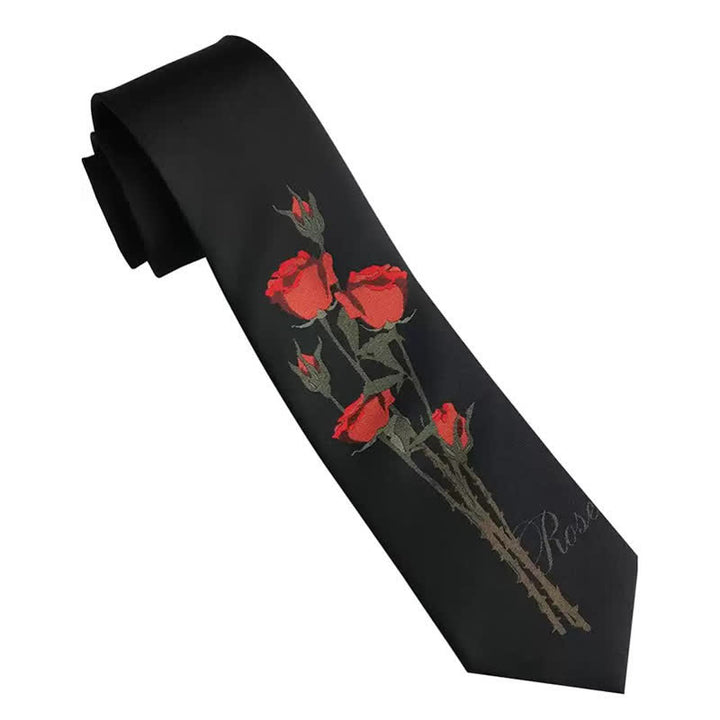 Men's Romantic Black A Bunch Of Red Roses Pattern Necktie - image 5