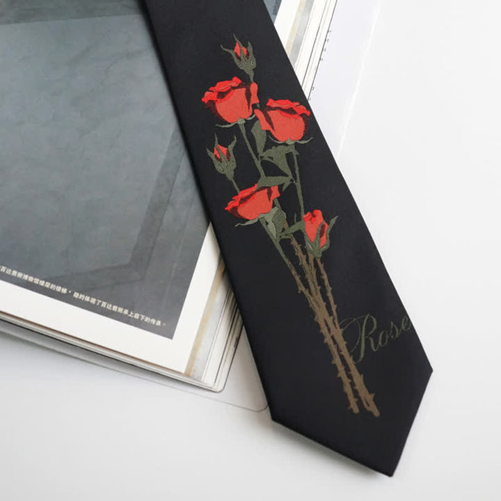 Men's Romantic Black A Bunch Of Red Roses Pattern Necktie - image 2