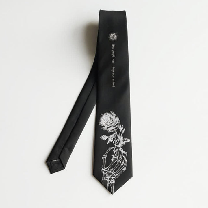 Men's Black & Silver Give People Rose Printed Necktie - image 7